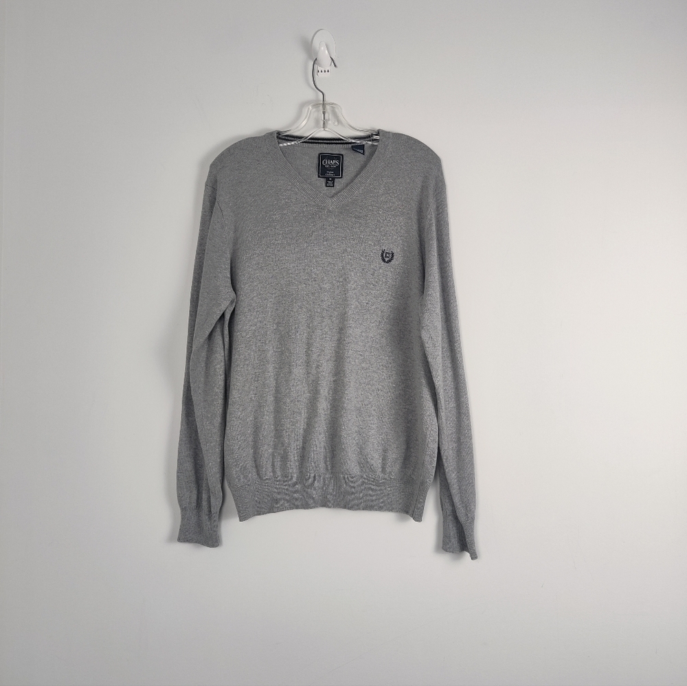 Chaps Men's Cotton Cashmere V-Neck Sweater Gray Size Medium Spring